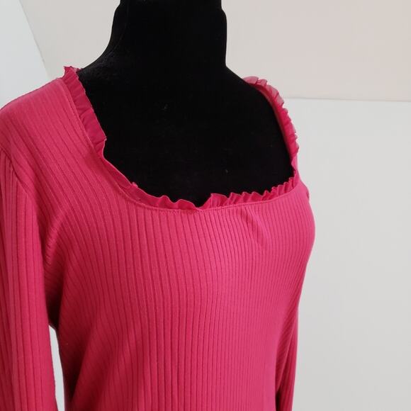 NWT Forever 21+ Long Sleeve Ruffle Short Stretch Knit Dress in Berry Size 1X - Picture 8 of 12